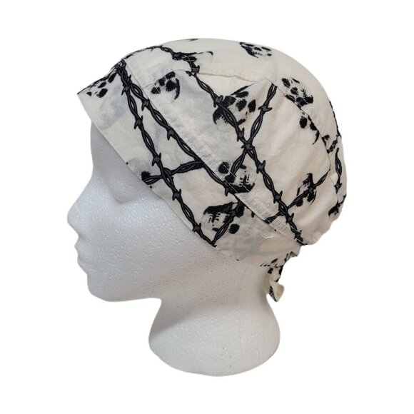 Skull & Barbed Wire Cap Motorcycle Biker Doo Rag Cap Head Wrap Riding - Picture 1 of 6